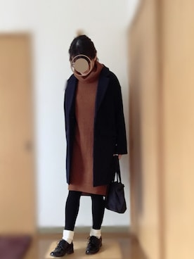 「オックスフォードシューズ」｜「アイテム（チェスターコート）」を使った、matinさん（レディース・163cm）の冬コーディネート