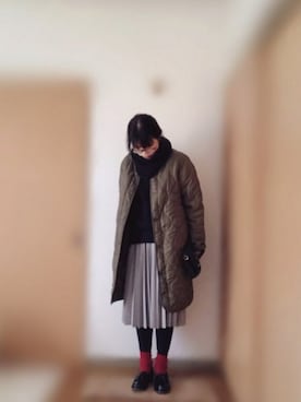 「スヌード」｜「アイテム（ノーカラージャケット）」を使った、matinさん（レディース・163cm）の冬コーディネート