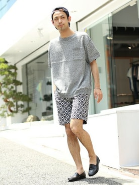 「STUDIOUS（ステュディオス）のアイテム（その他シューズ）」を使った、田中さん（メンズ・180cm）の夏コーディネート