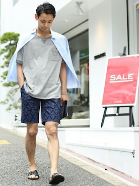 「STUDIOUS（ステュディオス）のアイテム（サンダル）」を使った、田中さん（メンズ・180cm）の夏コーディネート