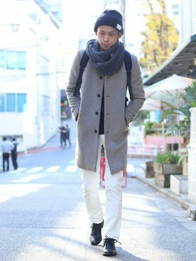 田中使用「STUDIOUS（STUDIOUS カシミヤシャギーステンカラーコート MADE IN JAPAN）」的時尚穿搭