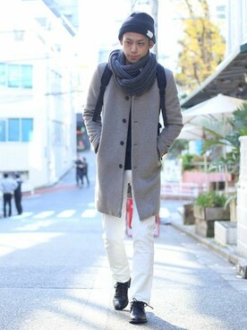 「STUDIOUS（ステュディオス）のアイテム（帽子）」を使った、田中さん（メンズ・180cm）の冬コーディネート