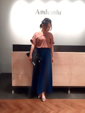 「レンガ色」｜「アイテム（グレー系）」を使った、yuka.Nさん（レディース・155cm）の夏コーディネート