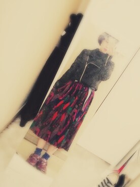 「0264堀江店のアイテム（スカート、レッド系）」を使った、Yannuさん（レディース・145cm）の冬コーディネート