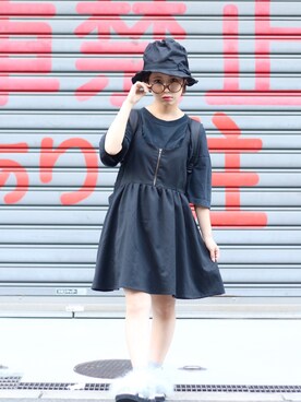 「CA4LA（カシラ）のアイテム（ハット、ブラック系）」を使った、Yannuさん（レディース・145cm）の秋コーディネート