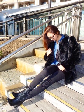 「DHOLIC（ディーホリック）のアイテム（その他アウター）」を使った、中川西 麻美さん（レディース・164cm）の冬コーディネート