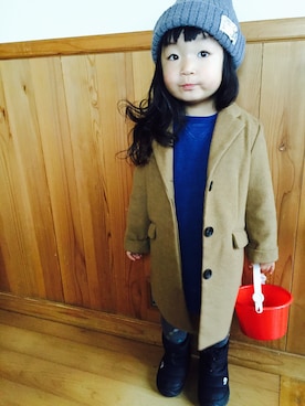 「しまむら（シマムラ）のアイテム（ニットキャップ/ビーニー、グレー系）」を使った、NAHOさん（キッズ・100cm）の冬コーディネート