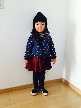 「UU（ユニクロ　アンダーカバー）のアイテム（ジャケット/アウター、ブルー系）」を使った、NAHOさん（キッズ・100cm）の冬コーディネート