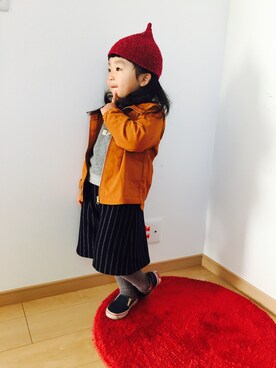 「GLOBAL WORK（グローバルワーク）の【キッズ】カットガウチョパンツ２/707254（その他パンツ、ブルー系）」を使った、NAHOさん（キッズ・100cm）の冬コーディネート