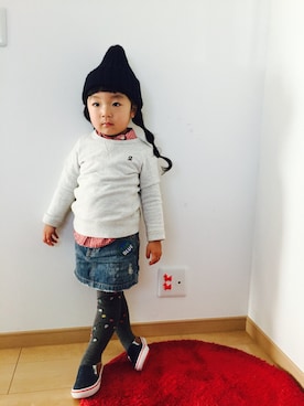 「VANS（バンズ）のキッズ VANS ヴァンズ SLIP ON スリッポン V98CJ DCC 15FA NAVY（スニーカー、ブルー系）」を使った、NAHOさん（キッズ・100cm）の冬コーディネート