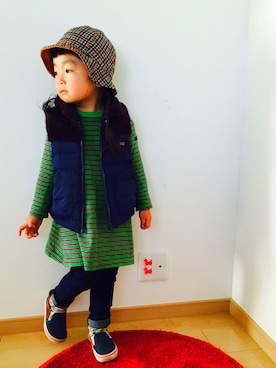 「F.O.KIDS（エフオーキッズ）のアイテム（ワンピース、グリーン系）」を使った、NAHOさん（キッズ・100cm）の冬コーディネート