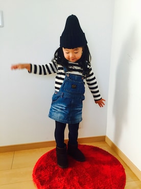 「3coins（3coins）のアイテム（ニットキャップ/ビーニー、ブルー系）」を使った、NAHOさん（キッズ・100cm）の冬コーディネート