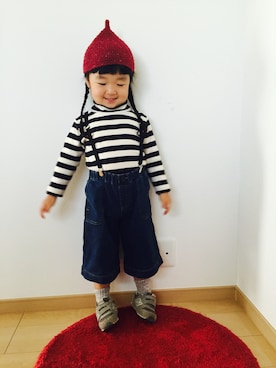 「GU（ジーユー）のアイテム（パンツ、ブルー系）」を使った、NAHOさん（キッズ・100cm）の冬コーディネート