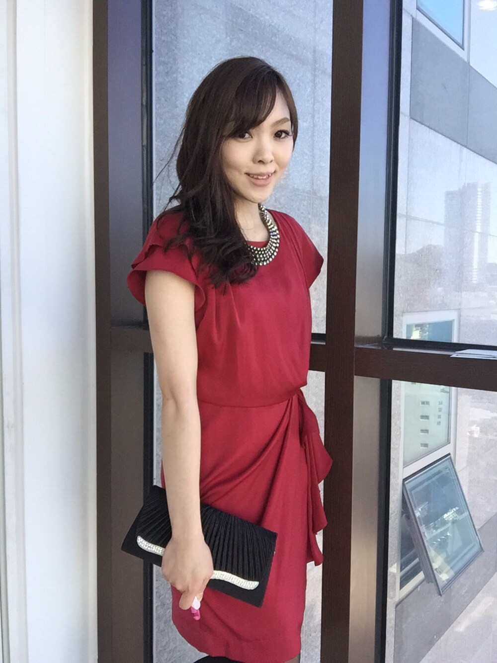 「結婚式 ワンピース、二次会、パーティースタイル」｜「JUSGLITTYのアイテム（ドレス、レッド系）」を使った、Erica.さん（レディース・162cm）の冬コーディネートの1枚目の写真