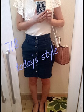 「OZOC（オゾック）のアイテム（デニムスカート）」を使った、ゆきさん（レディース・168cm）の夏コーディネート