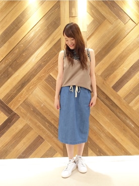 「アイテム（キャミソール、ベージュ系）」を使った、半田 夏妃さん（レディース・158cm）の夏コーディネート