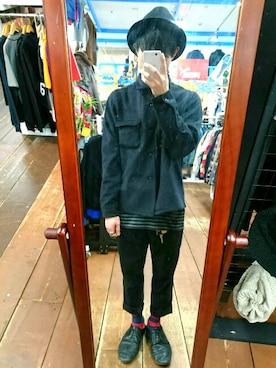 「CA4LA（カシラ）のアイテム（ハット、ブラック系）」を使った、aoiharuさん（メンズ・163cm）の冬コーディネート