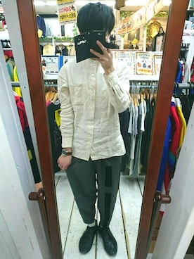 「agnes b.（アニエスベー）のアイテム（シャツ/ブラウス、ホワイト系）」を使った、aoiharuさん（メンズ・163cm）の春コーディネート