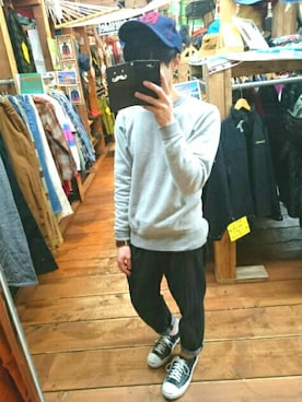 「EDIFICE（エディフィス）のCOOL MAX / クールマックス : ストライプサッカー イージーパンツ（スラックス、ブルー系）」を使った、aoiharuさん（メンズ・163cm）の春コーディネート