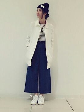 「SEVENDAYS=SUNDAY（セブンデイズサンデイ）のアイテム（ピーコート）」を使った、岡本茜さん（レディース・164cm）の冬コーディネート