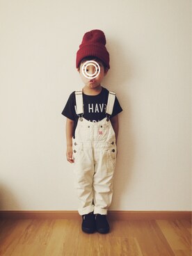 「abcd（ナシ）のアイテム（サロペット/オーバーオール、ホワイト系）」を使った、KREHA\( Ö )/さん（キッズ）の夏コーディネート