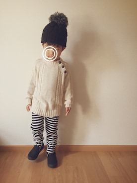 「abcd（ナシ）のアイテム（ニットキャップ/ビーニー、ブラック系）」を使った、KREHA\( Ö )/さん（キッズ）の秋コーディネート