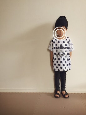 「GLOBAL WORK（グローバルワーク）のメンアサワッチ/556722（ニットキャップ/ビーニー、ブラック系）」を使った、KREHA\( Ö )/さん（キッズ）の夏コーディネート