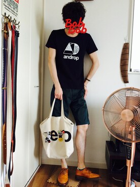 「膝上ショーツ」｜「アイテム（トートバッグ）」を使った、Bob Bobさん（メンズ・176cm）の春コーディネート