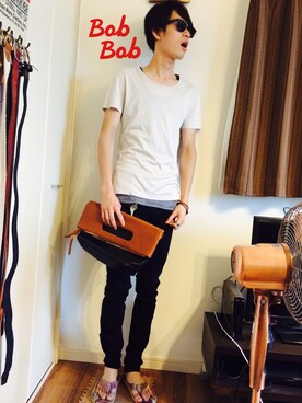 「COMMONWARE AMERICAN RAG CIE&Magine（コモンウェアアメリカンラグシーアンド マージン）のアイテム（アクセサリー）」を使った、Bob Bobさん（メンズ・176cm）の夏コーディネート