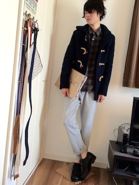 ダッフルコートを使った グレーのスウェットパンツ のメンズ人気ファッションコーディネート Wear
