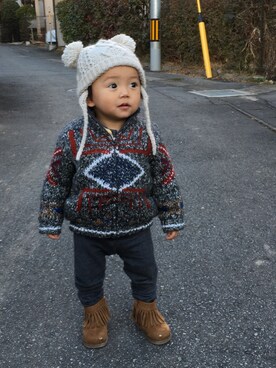 「ZARA KIDSのアイテム（ニット/セーター、その他）」を使った、CHIAKIさん（キッズ・90cm）の冬コーディネート