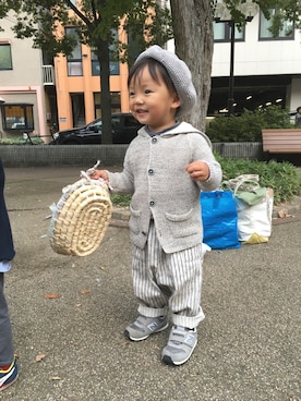 「ZARA KIDSのアイテム（ジャケット/アウター、グレー系）」を使った、CHIAKIさん（キッズ・90cm）の秋コーディネート