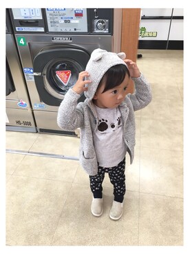 「ZARA KIDSのアイテム（ジャケット/アウター、グレー系）」を使った、CHIAKIさん（キッズ・90cm）の秋コーディネート