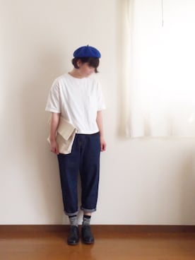 「YAECA」｜「アイテム（ハンチング/ベレー帽）」を使った、なべおさん（レディース・157cm）の夏コーディネート