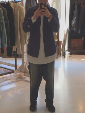 「Adam Kimmel×Carhart（アダムキメルカケルカーハート）のRAILROAD SHIRT（シャツ/ブラウス、ブルー系）」を使った、Taiki Andoさん（メンズ・168cm）の春コーディネート