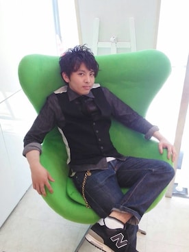 「markaware（マーカウェア）のアイテム（その他アウター）」を使った、岡嶋研司さん（メンズ・161cm）の夏コーディネート