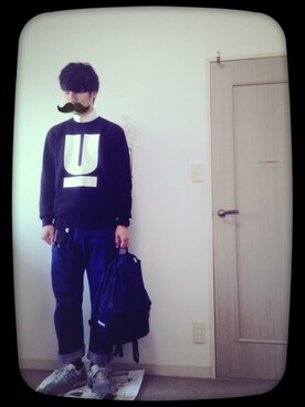 「uniform experiment」｜「アイテム（スウェット）」を使った、たなかたろうさん（メンズ・177cm）の秋コーディネート