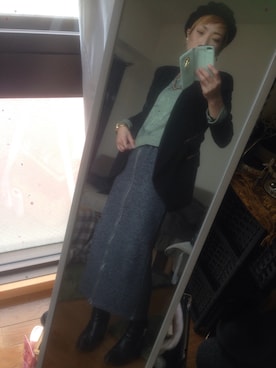 「カモ柄」｜「アイテム（スウェット）」を使った、shihoさん（レディース・155cm）の冬コーディネート