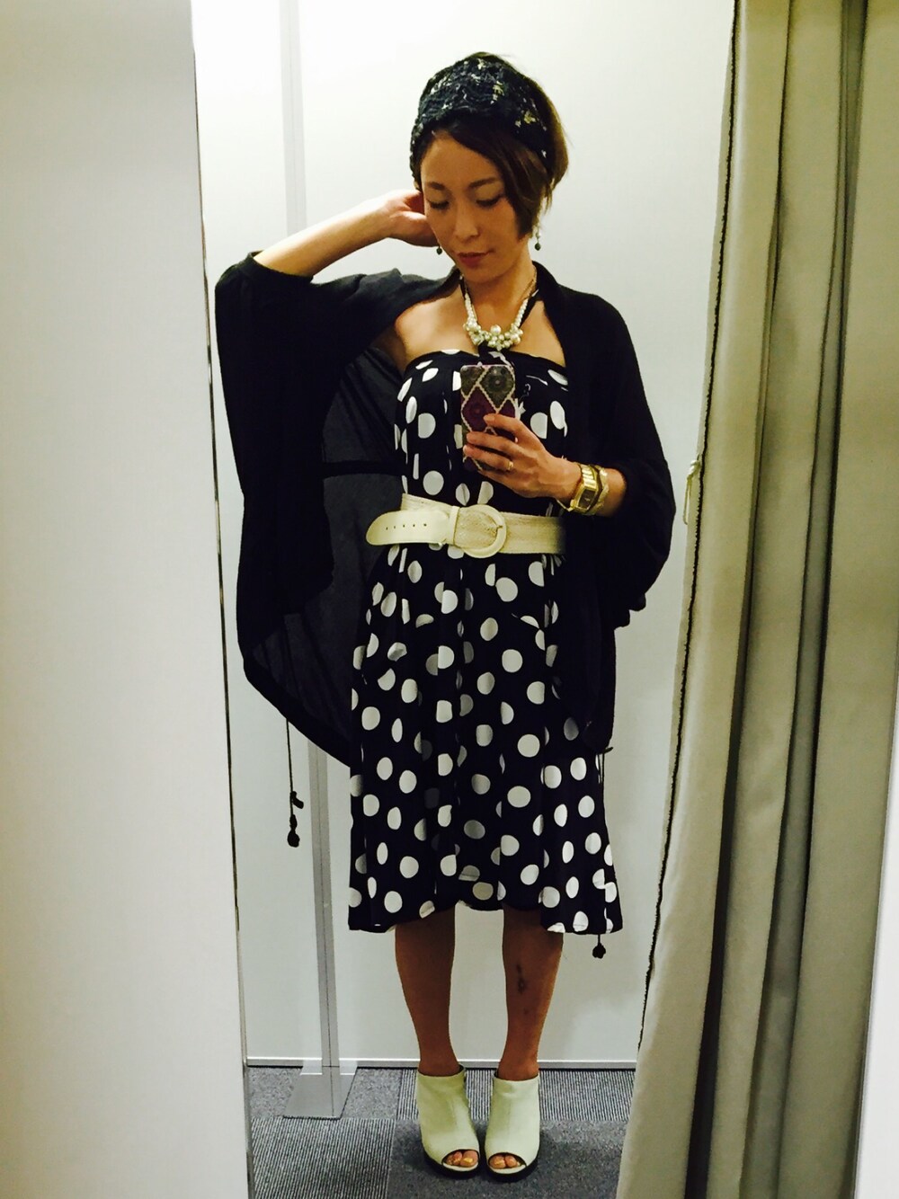「ワンピース」｜「WHO'S WHO galleryのドットロングスカート（スカート、ブラック系）」を使った、shihoさん（レディース・156cm）の夏コーディネートの1枚目の写真