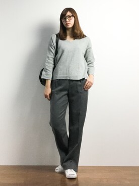 「CLANE（クラネ）のアイテム（スラックス）」を使った、marinaさん（レディース・162cm）の冬コーディネート