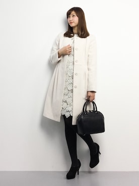 「レースワンピース」｜「アイテム（ステンカラーコート）」を使った、marinaさん（レディース・162cm）の冬コーディネート
