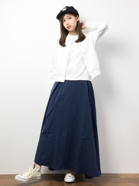 「マキシスカート」｜「アイテム（MA-1）」を使った、marinaさん（レディース・162cm）の春コーディネート
