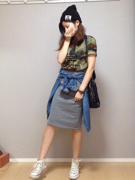 GU）スウェットタイトスカートを使った人気ファッションコーディネート