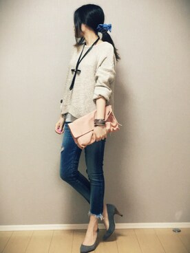 「Ungrid（アングリッド）のフレイドヘムストスリ（デニムパンツ）」を使った、まるちわさん（レディース・162cm）の春コーディネート