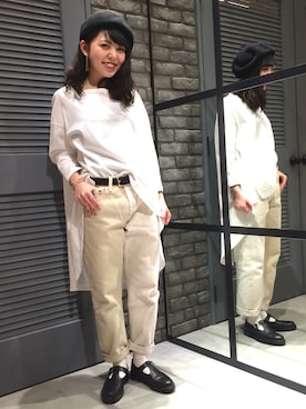 「リメイクデニム」｜「アイテム（モカシン/デッキシューズ）」を使った、リア  ナカネさん（レディース・152cm）の冬コーディネート
