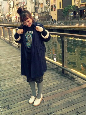 「迷彩柄」｜「アイテム（トレンチコート）」を使った、kechonさん（レディース・159cm）の冬コーディネート