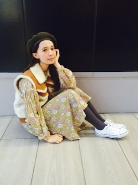 「ELLE（エル）のアイテム（ハンチング/ベレー帽）」を使った、しばさきさん（レディース・154cm）の秋コーディネート