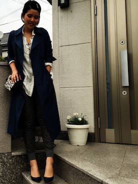 「リネンシャツ」｜「アイテム（トレンチコート）」を使った、miki.さん（レディース・171cm）の春コーディネート