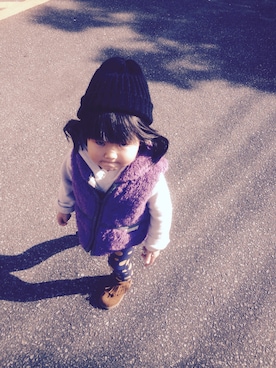 「アイテム（ベスト、パープル系）」を使った、U-MIさん（キッズ・90cm）の冬コーディネート