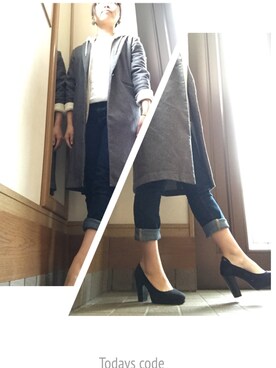 「プラチノロッサのアイテム（チェスターコート、グレー系）」を使った、りんさお♡*さん（レディース・149cm）の秋コーディネート